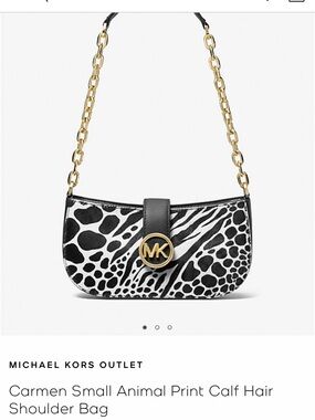 Michael Kors Black & White Animal-Print Shoulder Bag with Gold Hardware